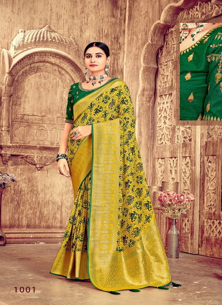 Yellow Colour Gajraj 1001 & 1002 Printed Saree Catalog 1001 Catalog